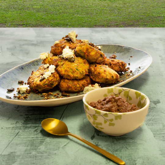 Australia Baby Marrow Potato Fritter with Goats Cheese