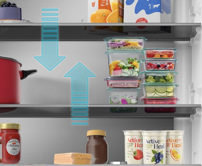 Inverter compressor illustration with energy efficiency indicator.