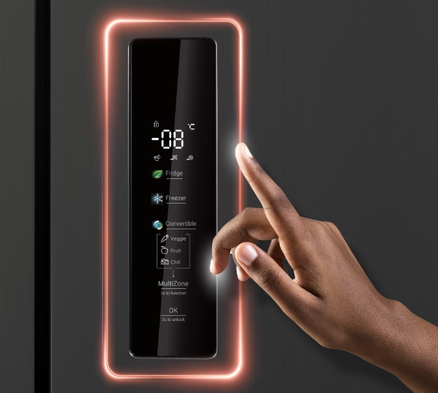 Inverter compressor illustration with energy efficiency indicator.